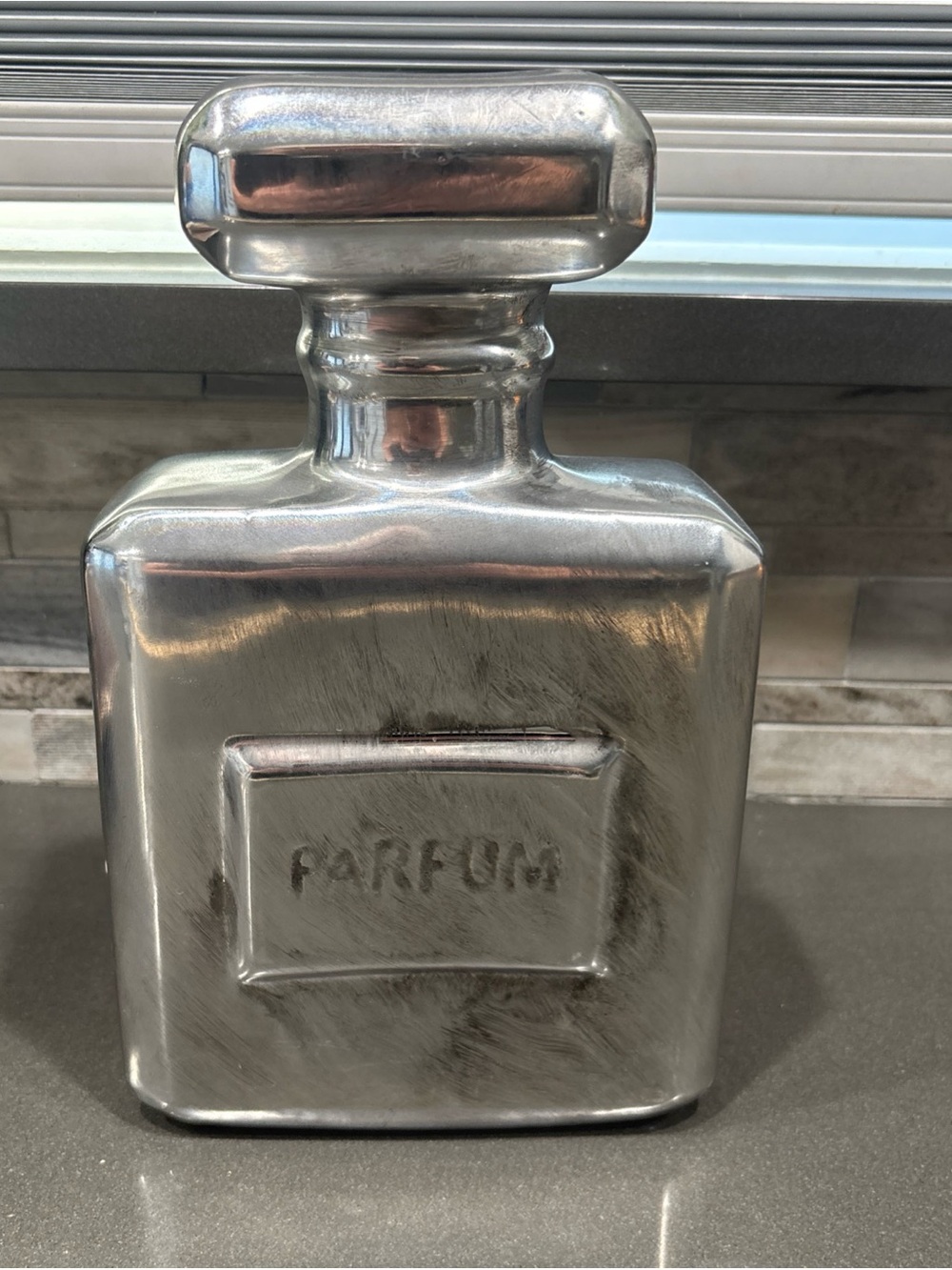 Silver 'Parfum' Decorative bank Bottle Accent